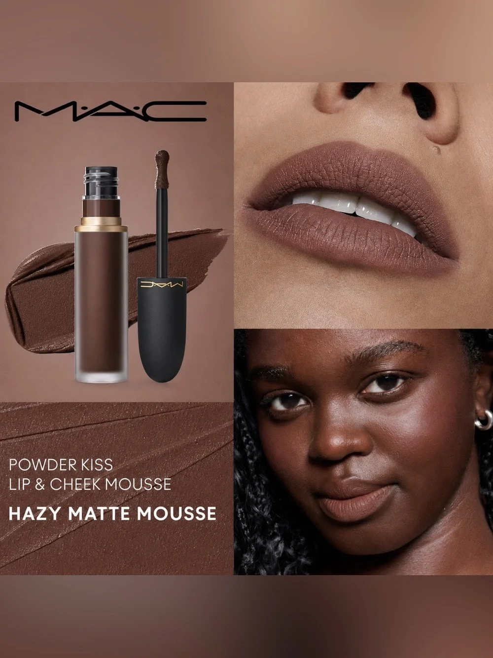 NEW✅ MAC Cosmetics Powder Kiss Lip & Cheek Mousse - Hazy Matte Mousse • Chestnut
